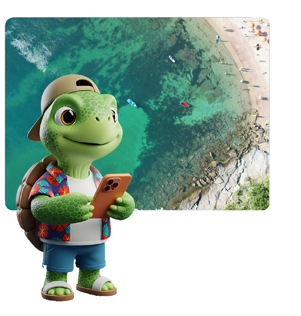 Praia em Búzios com mascote do evento